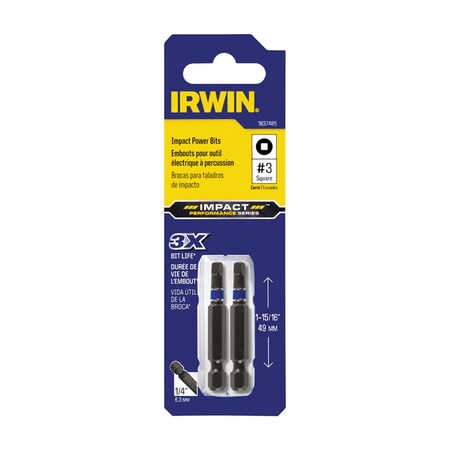 Irwin IMPACT SQR BIT #3X2""L 2P 1837485